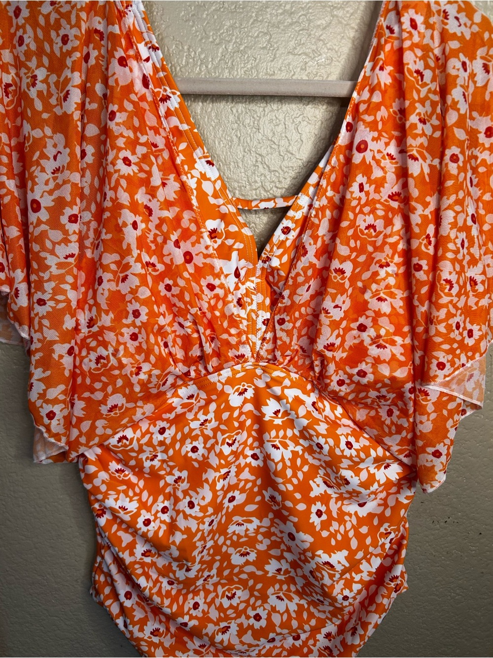 BloomChic Orange Floral V-Neck Flutter Sleeve Dress